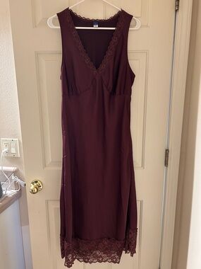 Old Navy Burgundy Maxi Dress with Lace Trim